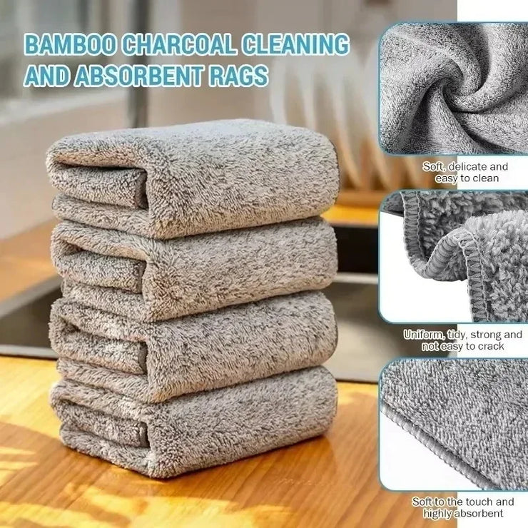 Bamboo Charcoal Dishcloth Reusable Absorbent Car Window Cleaning Cloths Non-stick Oil Microfiber Towel Home Washing Dishes Rag