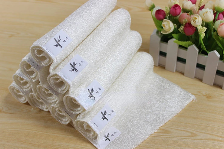 1/5PCS Natural Bamboo Fiber Thickened Cleaning Cloth White Dish Towel Kitchen Scouring Pad Easy To Clean Bathroom Rags Dishcloth