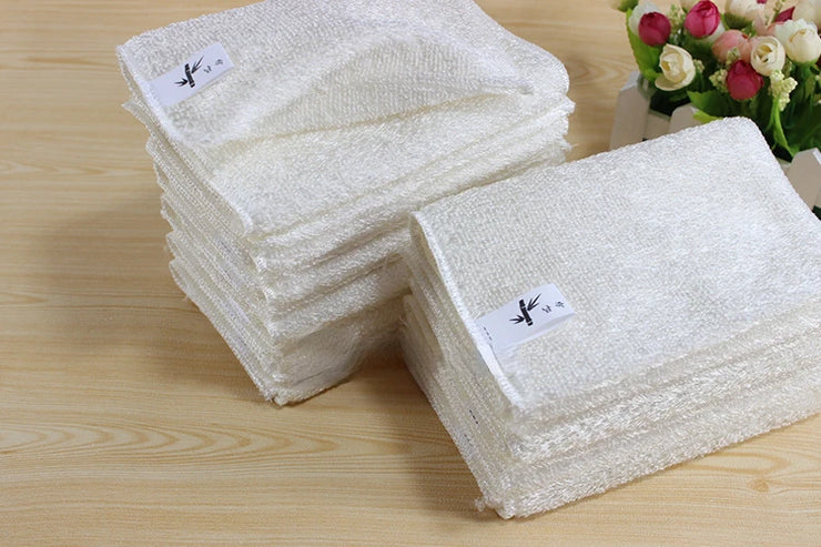 1/5PCS Natural Bamboo Fiber Thickened Cleaning Cloth White Dish Towel Kitchen Scouring Pad Easy To Clean Bathroom Rags Dishcloth