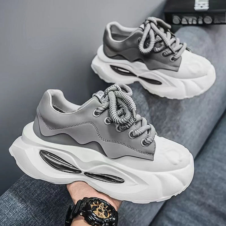 Chunky Sneakers Men Designer Soft Sole Sport Shoes Fashion Casual Microfiber Leather Upper Height Increased Platform White Shoes