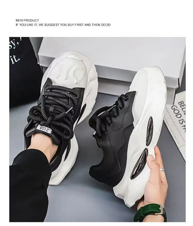 Chunky Sneakers Men Designer Soft Sole Sport Shoes Fashion Casual Microfiber Leather Upper Height Increased Platform White Shoes