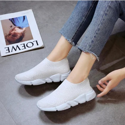Women Shoes Knitting Sock Sneakers Women Lightweight Casual Slip On Flat Laides Shoes Woman Plus Size Loafers Walking Famela