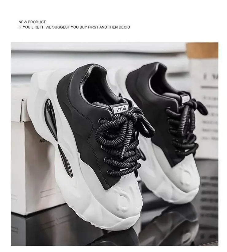 Chunky Sneakers Men Designer Soft Sole Sport Shoes Fashion Casual Microfiber Leather Upper Height Increased Platform White Shoes