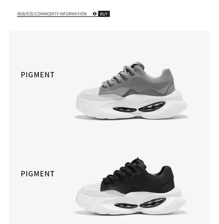 Chunky Sneakers Men Designer Soft Sole Sport Shoes Fashion Casual Microfiber Leather Upper Height Increased Platform White Shoes
