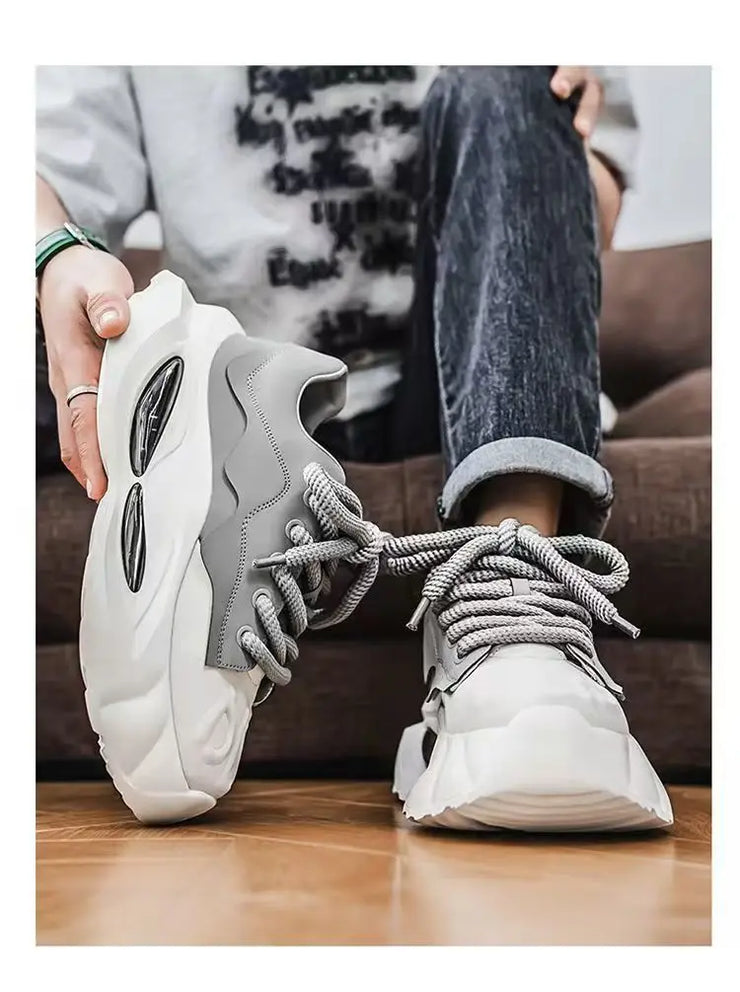 Chunky Sneakers Men Designer Soft Sole Sport Shoes Fashion Casual Microfiber Leather Upper Height Increased Platform White Shoes