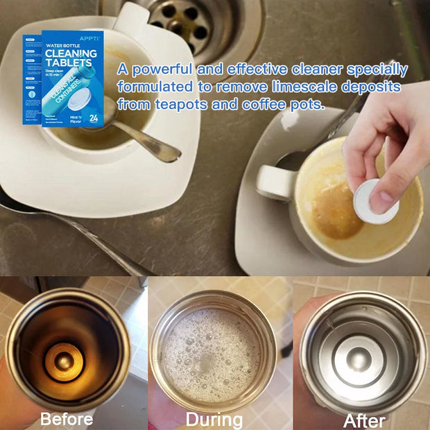 Water Bottle Cleaning Tablets Scale Cleaning Effervescent Tablets Decontamination Descaling Kettle Cleaning Kitchen Cleaner