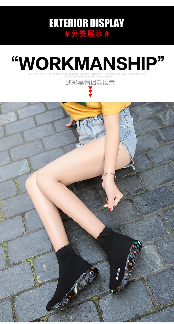 High-top Sock Sneakers Men Large Size 47 Women Sock Shoes Comfortable Breathable Casual Sport Shoes Lightweight Sneakers Male