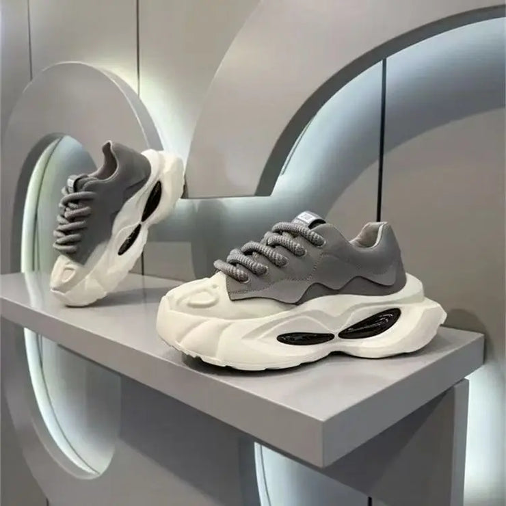 Chunky Sneakers Men Designer Soft Sole Sport Shoes Fashion Casual Microfiber Leather Upper Height Increased Platform White Shoes