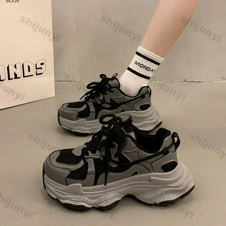 Chunky Platform Sneakers for Women Spring Fashion Thick Sole Vulcanized Shoes Woman Non Slip Mesh Breathable Casual Sports Shoes