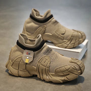 Trendy men's mecha shoes breathable knitted casual sports shoes mid top socks shoes comfortable sock sneakers Sock-like shoes