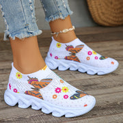 Butterfly Printed sock sneakers women fashion crystal slip on walking shoes woman comfortable non slip white sneakers plus size