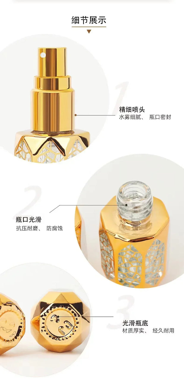 Travel 6ml Mini Spray Bottle Luxury Gold Plating Glass Perfume Portable Refillable Bottles Transparent Alcohol Mist Atomizer