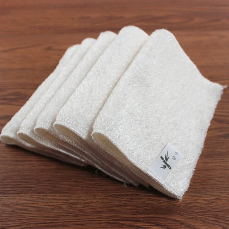 1/5PCS Natural Bamboo Fiber Thickened Cleaning Cloth White Dish Towel Kitchen Scouring Pad Easy To Clean Bathroom Rags Dishcloth