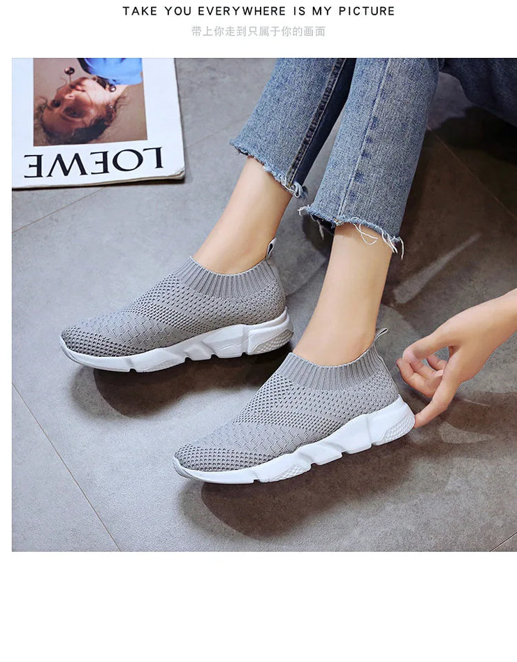 Women Shoes Knitting Sock Sneakers Women Lightweight Casual Slip On Flat Laides Shoes Woman Plus Size Loafers Walking Famela