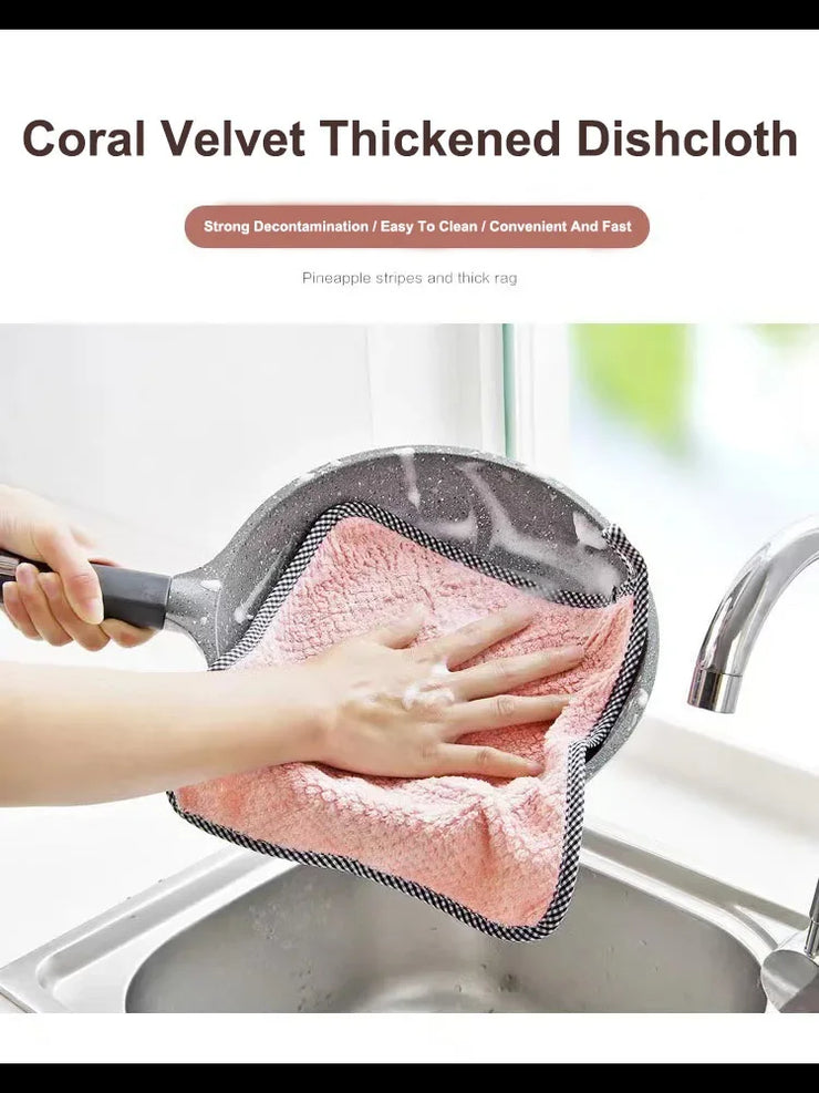 1pcs Bamboo Fiber Cleaning Towel Kitchen Dish Towel Coral fleece Striped Rag Household Dust Strong Absorbent Cleaning Cloth