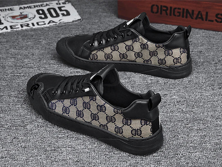 Luxury Black Men's Canvas Sneakers Designer Flat Vulcanized Shoes Men Low Top Casual Skateboard Shoes For Men Fashion Sneakers
