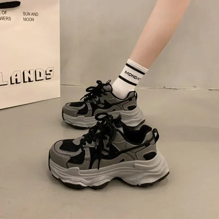 Chunky Platform Sneakers for Women Spring Fashion Thick Sole Vulcanized Shoes Woman Non Slip Mesh Breathable Casual Sports Shoes
